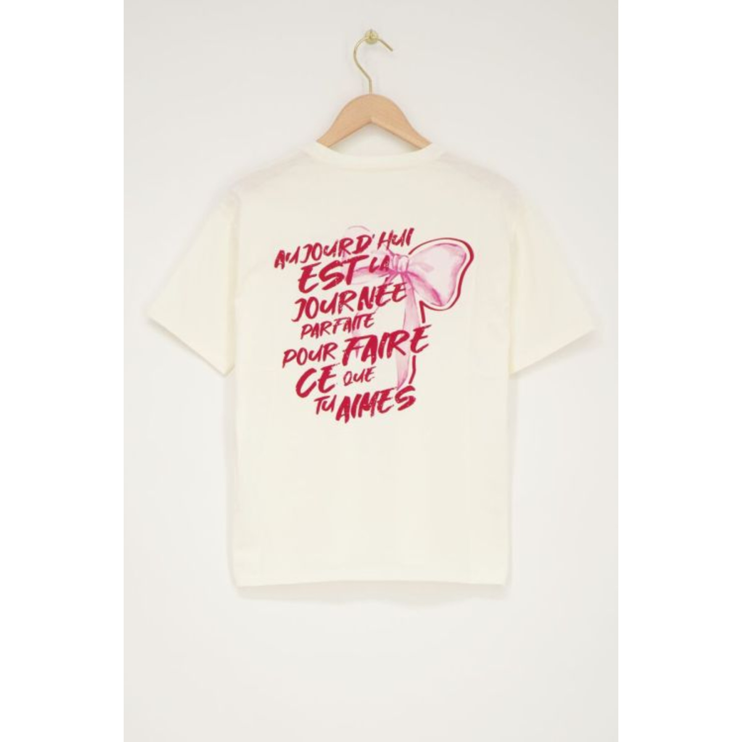 T-shirt met roze strik - Creme - Afbeelding 3