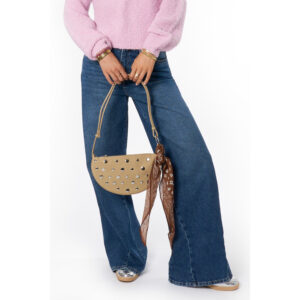 Beige crossbody tas met studs