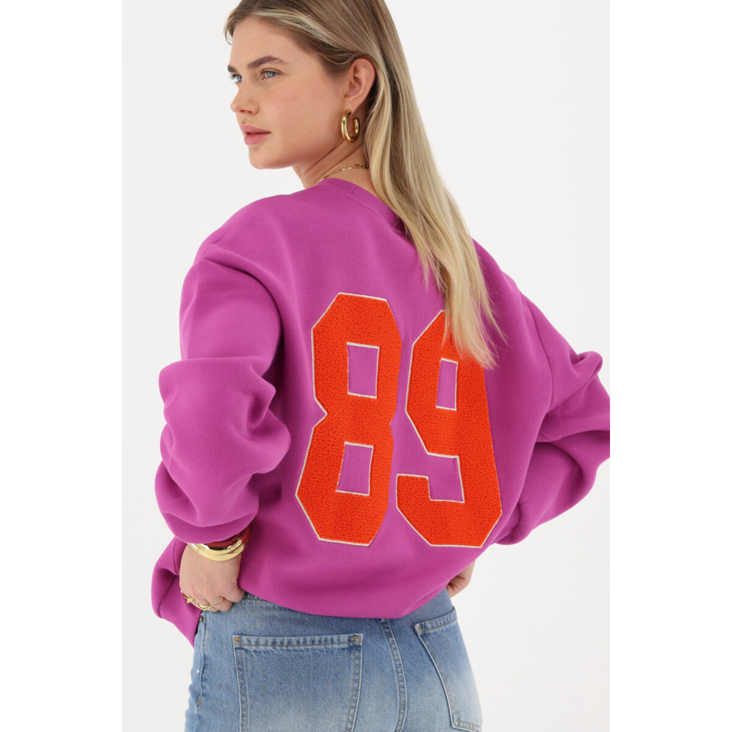 Oversized sweater met back print - paars