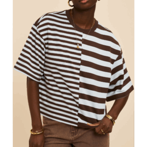 Bruin-blauw gestreept T-shirt - m